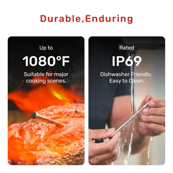 S Pro - Termómetro inalámbrico Bluetooth para carne, aplicación EasySmart, 6 sensores, base de señal mejorada, IP69 impermeable, sonda ultrafina, termómetro digital de cocina para horno - Imagen 4