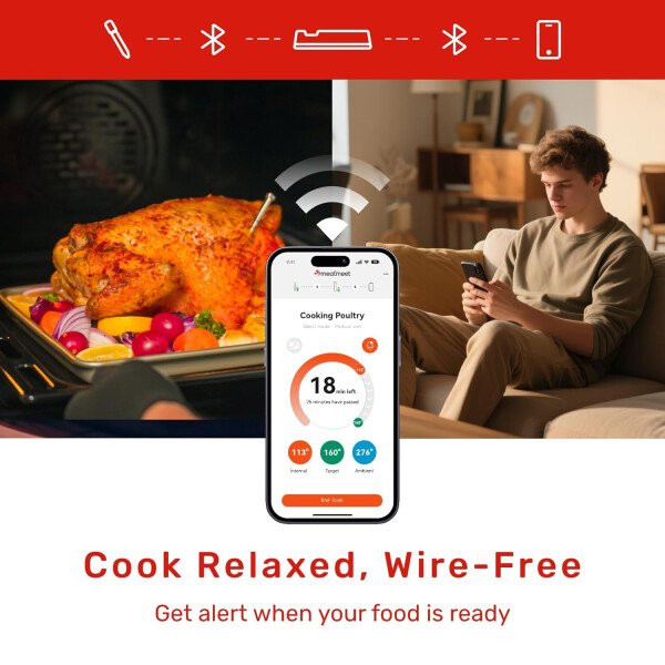 S Pro - Termómetro inalámbrico Bluetooth para carne, aplicación EasySmart, 6 sensores, base de señal mejorada, IP69 impermeable, sonda ultrafina, termómetro digital de cocina para horno - Imagen 5