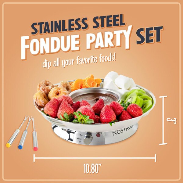 Nostalgia Juego de fondue eléctrico para fiestas, olla de fusión de 10 onzas, 4 tenedores para asar y bandeja desmontable para servir, queso derretido, chocolate o postre, perfecto para regalos - Imagen 10