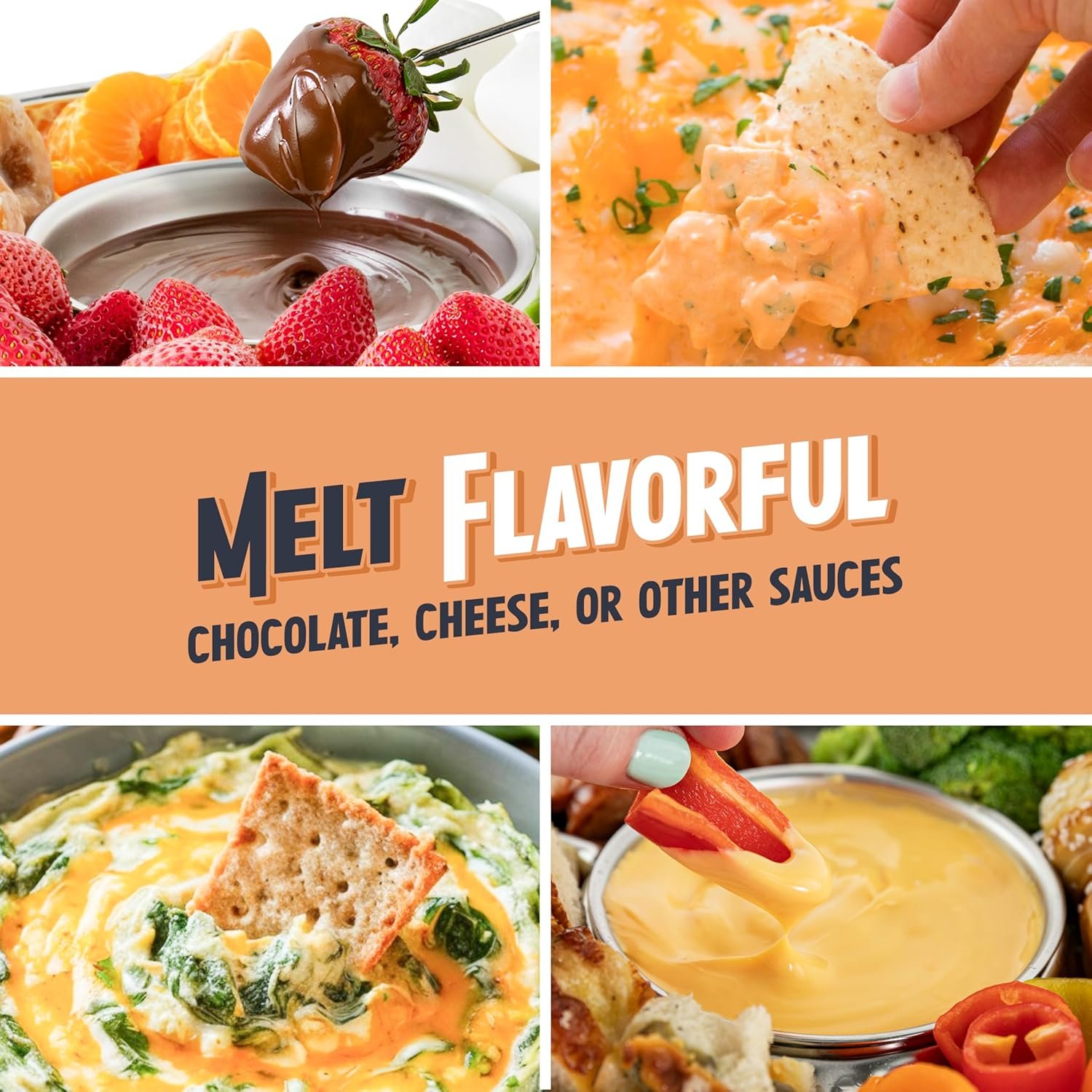 Nostalgia Juego de fondue eléctrico para fiestas, olla de fusión de 10 onzas, 4 tenedores para asar y bandeja desmontable para servir, queso derretido, chocolate o postre, perfecto para regalos - Imagen 13