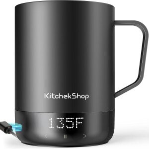 Taza de café autocalentable controlada, taza térmica controlada por aplicación con batería de 150 minutos, taza de café inteligente de 16 onzas, calentador de taza de café con control de