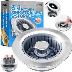 Colador de drenaje y tapón de fregadero de cocina 3 en 1 mejorado, piezas de instalación de enchufe de drenaje de cocina de acero inoxidable y fregadero con cesta antiobstrucción, se ajusta al