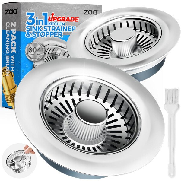 Colador de drenaje y tapón de fregadero de cocina 3 en 1 mejorado, piezas de instalación de enchufe de drenaje de cocina de acero inoxidable y fregadero con cesta antiobstrucción, se ajusta al - Imagen 8