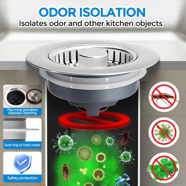 Colador de drenaje y tapón de fregadero de cocina 3 en 1 mejorado, piezas de instalación de enchufe de drenaje de cocina de acero inoxidable y fregadero con cesta antiobstrucción, se ajusta al - Imagen 11