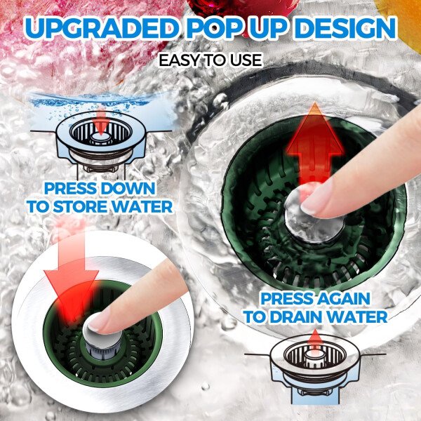 Colador de drenaje y tapón de fregadero de cocina 3 en 1 mejorado, piezas de instalación de enchufe de drenaje de cocina de acero inoxidable y fregadero con cesta antiobstrucción, se ajusta al - Imagen 17