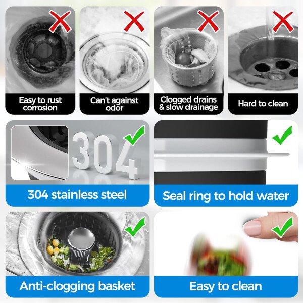 Colador de drenaje y tapón de fregadero de cocina 3 en 1 mejorado, piezas de instalación de enchufe de drenaje de cocina de acero inoxidable y fregadero con cesta antiobstrucción, se ajusta al - Imagen 27