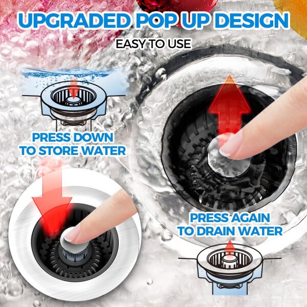 Colador de drenaje y tapón de fregadero de cocina 3 en 1 mejorado, piezas de instalación de enchufe de drenaje de cocina de acero inoxidable y fregadero con cesta antiobstrucción, se ajusta al - Imagen 31