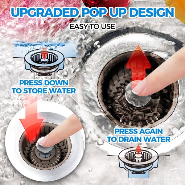 Colador de drenaje y tapón de fregadero de cocina 3 en 1 mejorado, piezas de instalación de enchufe de drenaje de cocina de acero inoxidable y fregadero con cesta antiobstrucción, se ajusta al - Imagen 47