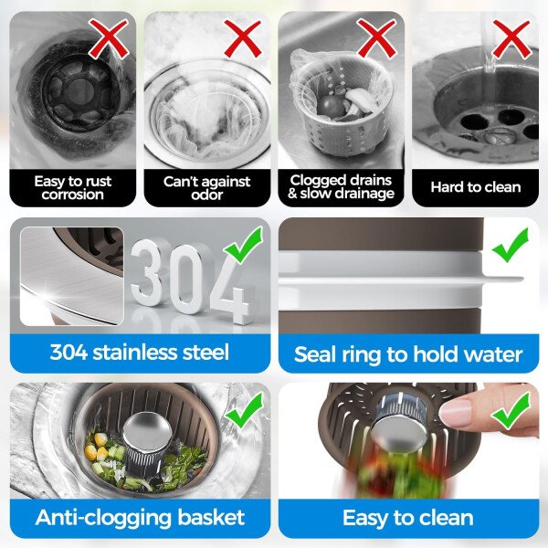 Colador de drenaje y tapón de fregadero de cocina 3 en 1 mejorado, piezas de instalación de enchufe de drenaje de cocina de acero inoxidable y fregadero con cesta antiobstrucción, se ajusta al - Imagen 51