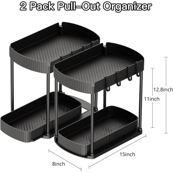 Paquete de 2 organizadores de almacenamiento extraíbles multiusos, organizadores para debajo del fregadero y almacenamiento para baño y cocina, organizadores y almacenamiento debajo del - Imagen 2