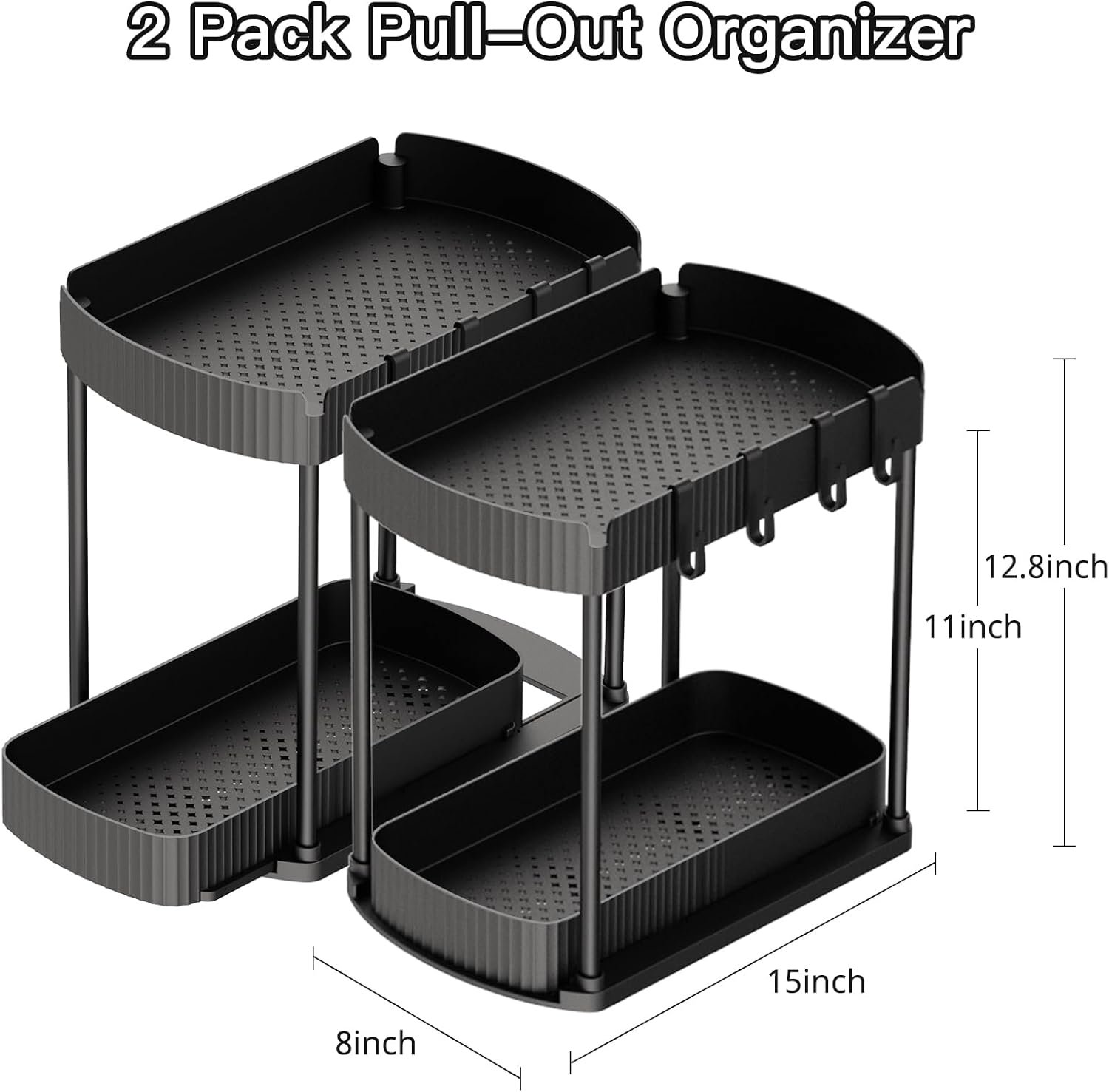 Paquete de 2 organizadores de almacenamiento extraíbles multiusos, organizadores para debajo del fregadero y almacenamiento para baño y cocina, organizadores y almacenamiento debajo del - Imagen 2