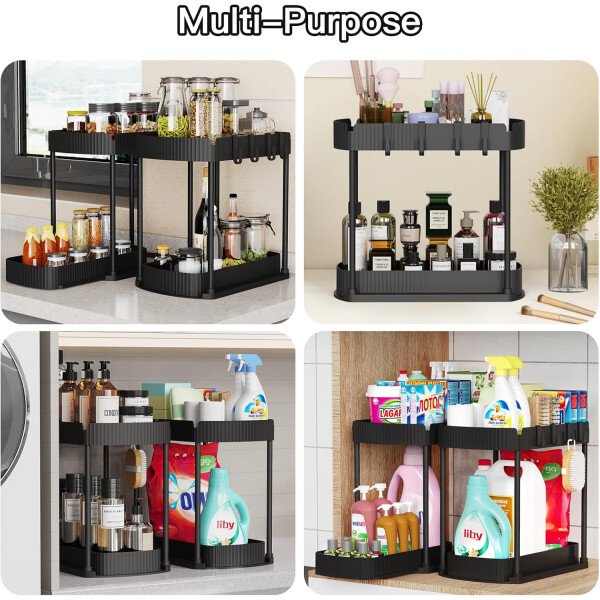 Paquete de 2 organizadores de almacenamiento extraíbles multiusos, organizadores para debajo del fregadero y almacenamiento para baño y cocina, organizadores y almacenamiento debajo del - Imagen 6