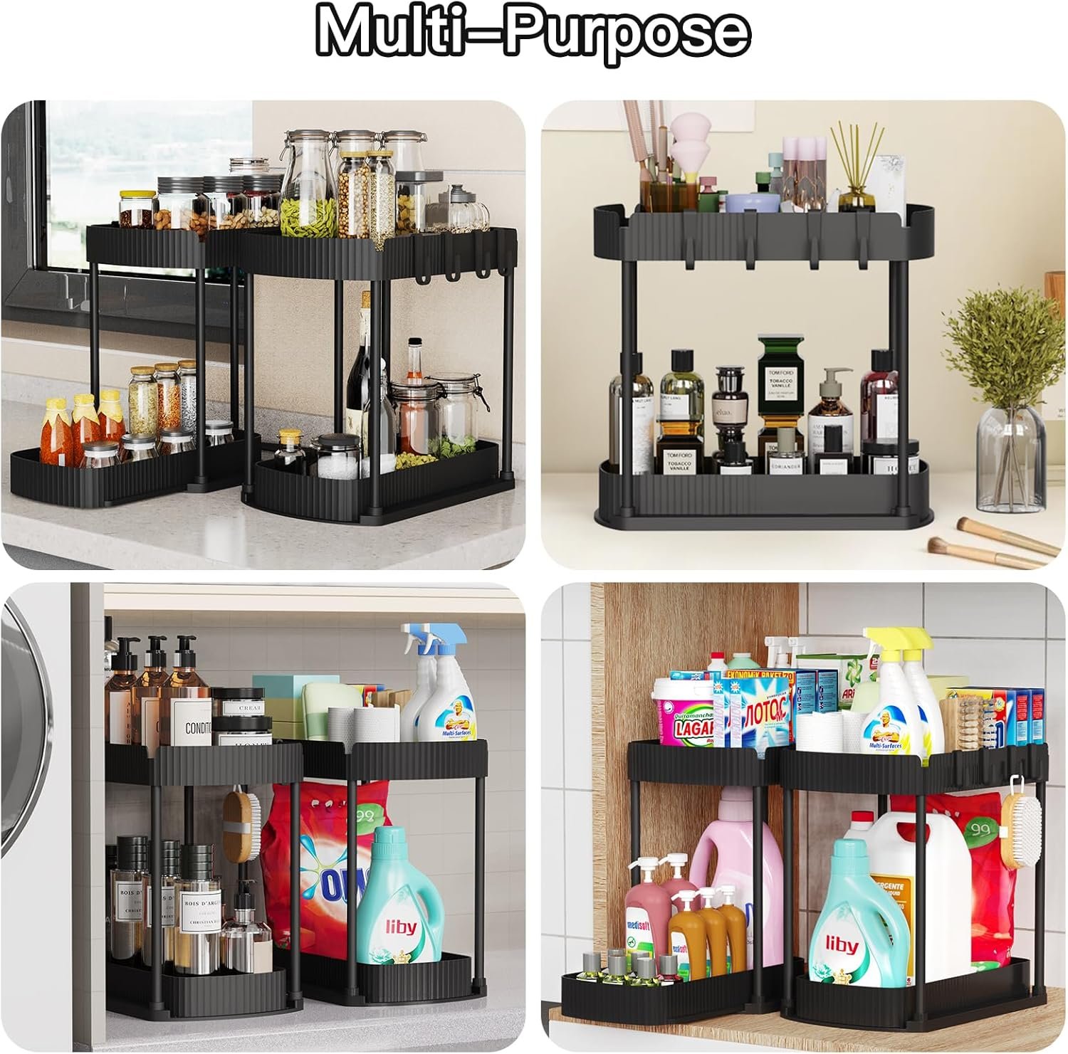 Paquete de 2 organizadores de almacenamiento extraíbles multiusos, organizadores para debajo del fregadero y almacenamiento para baño y cocina, organizadores y almacenamiento debajo del - Imagen 6