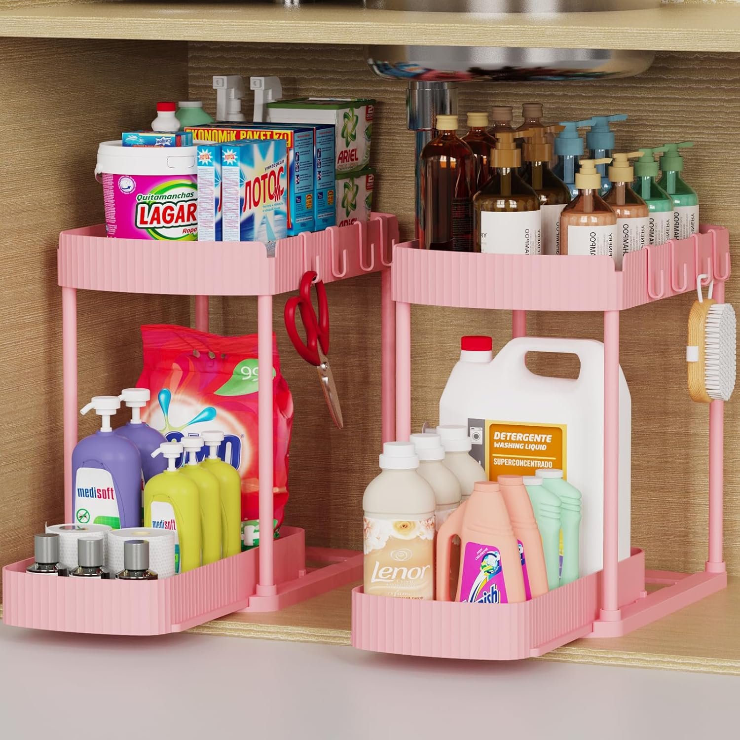 Paquete de 2 organizadores de almacenamiento extraíbles multiusos, organizadores para debajo del fregadero y almacenamiento para baño y cocina, organizadores y almacenamiento debajo del - Imagen 8