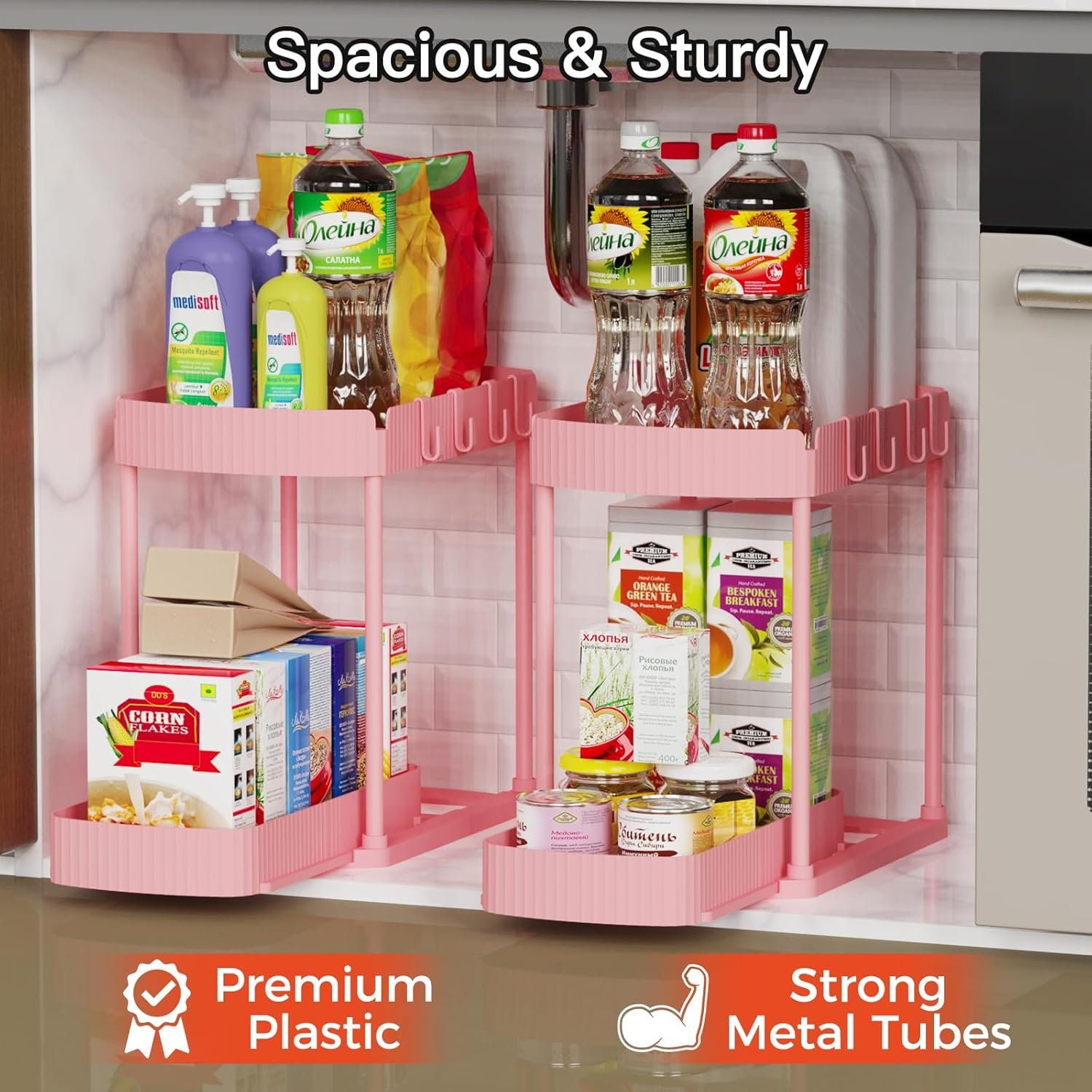 Paquete de 2 organizadores de almacenamiento extraíbles multiusos, organizadores para debajo del fregadero y almacenamiento para baño y cocina, organizadores y almacenamiento debajo del - Imagen 10
