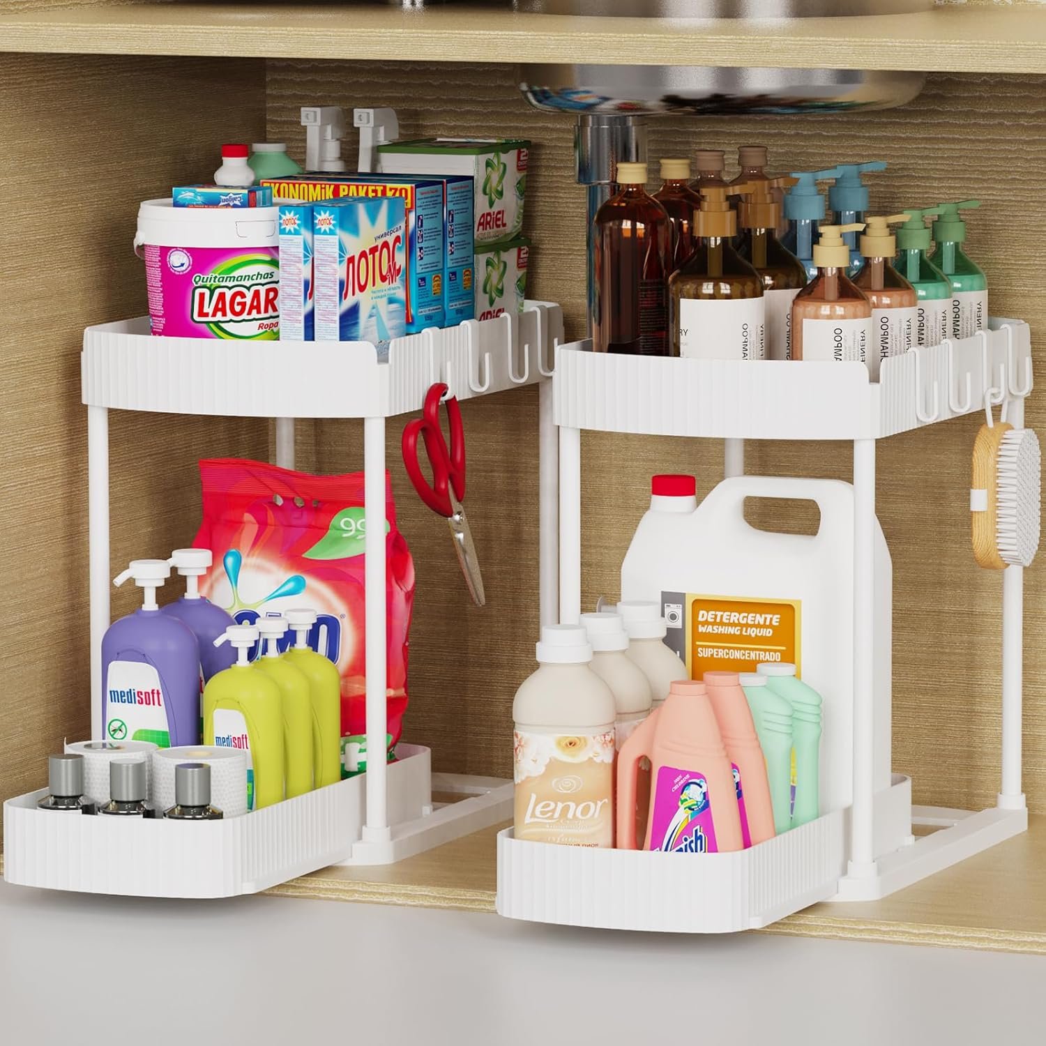 Paquete de 2 organizadores de almacenamiento extraíbles multiusos, organizadores para debajo del fregadero y almacenamiento para baño y cocina, organizadores y almacenamiento debajo del - Imagen 15