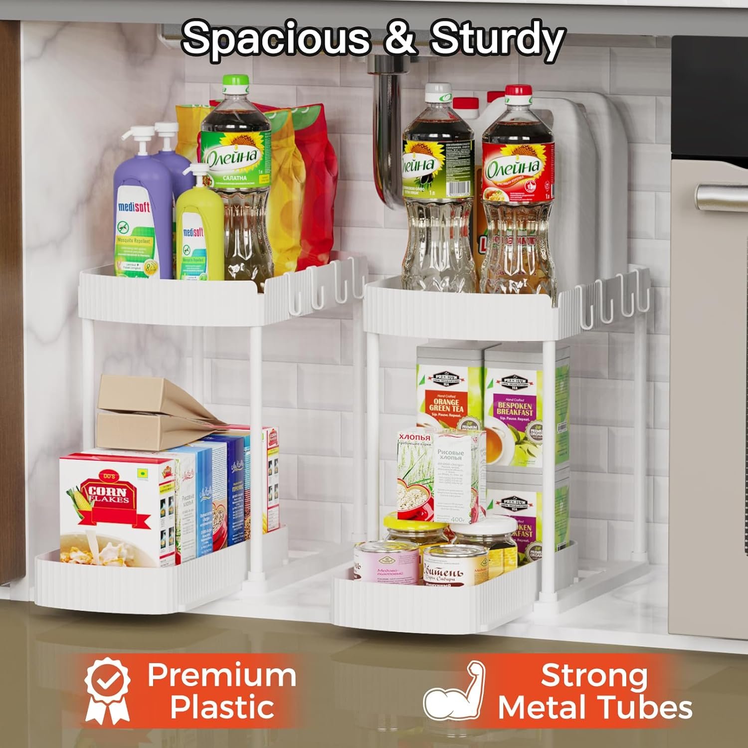 Paquete de 2 organizadores de almacenamiento extraíbles multiusos, organizadores para debajo del fregadero y almacenamiento para baño y cocina, organizadores y almacenamiento debajo del - Imagen 17
