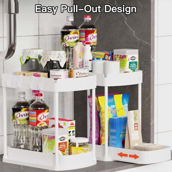 Paquete de 2 organizadores de almacenamiento extraíbles multiusos, organizadores para debajo del fregadero y almacenamiento para baño y cocina, organizadores y almacenamiento debajo del - Imagen 18