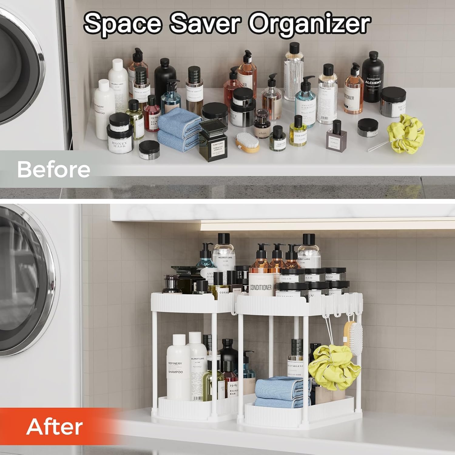 Paquete de 2 organizadores de almacenamiento extraíbles multiusos, organizadores para debajo del fregadero y almacenamiento para baño y cocina, organizadores y almacenamiento debajo del - Imagen 19