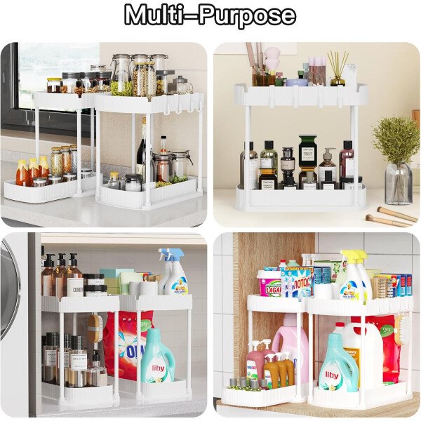 Paquete de 2 organizadores de almacenamiento extraíbles multiusos, organizadores para debajo del fregadero y almacenamiento para baño y cocina, organizadores y almacenamiento debajo del - Imagen 20
