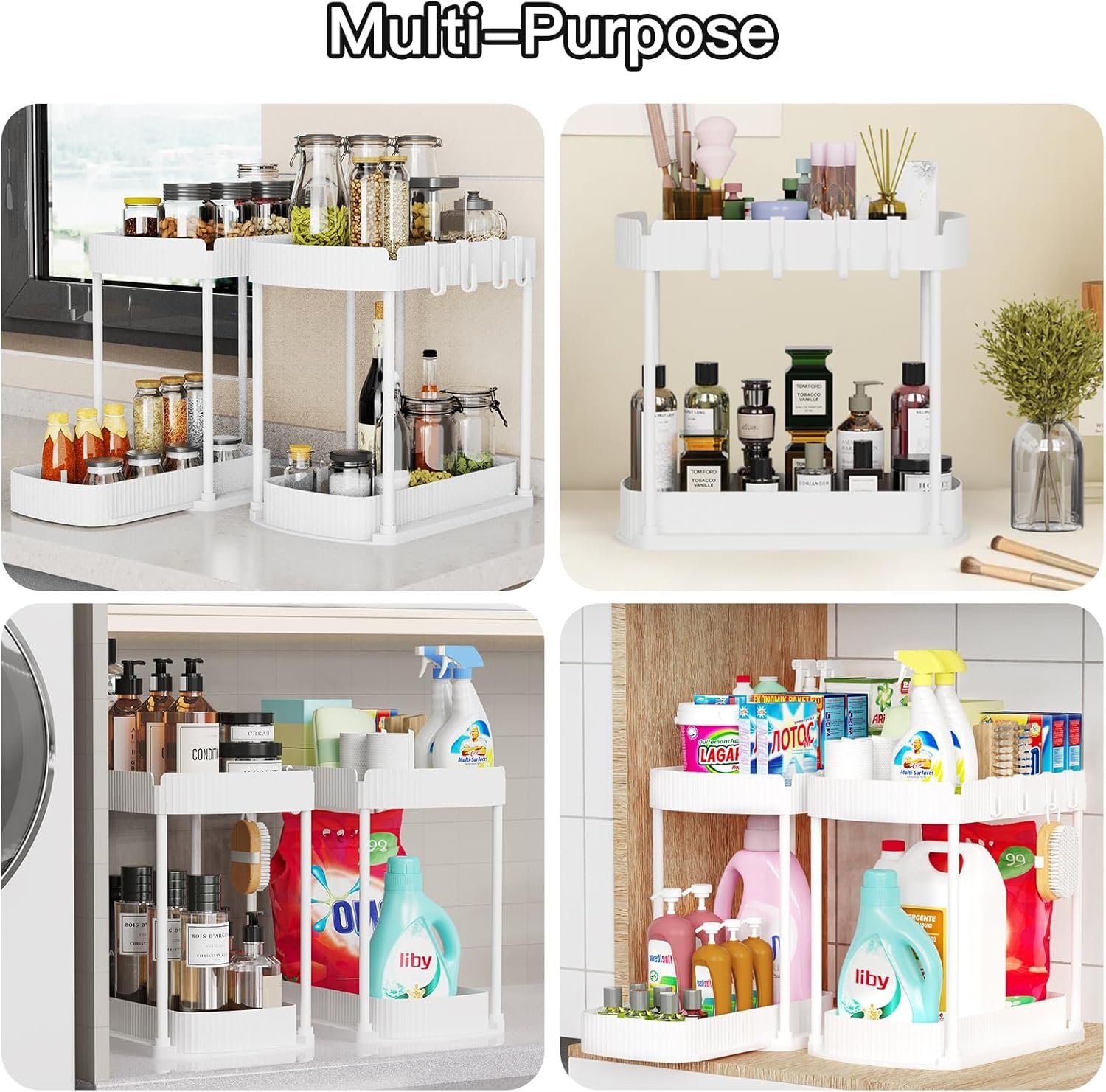 Paquete de 2 organizadores de almacenamiento extraíbles multiusos, organizadores para debajo del fregadero y almacenamiento para baño y cocina, organizadores y almacenamiento debajo del - Imagen 20