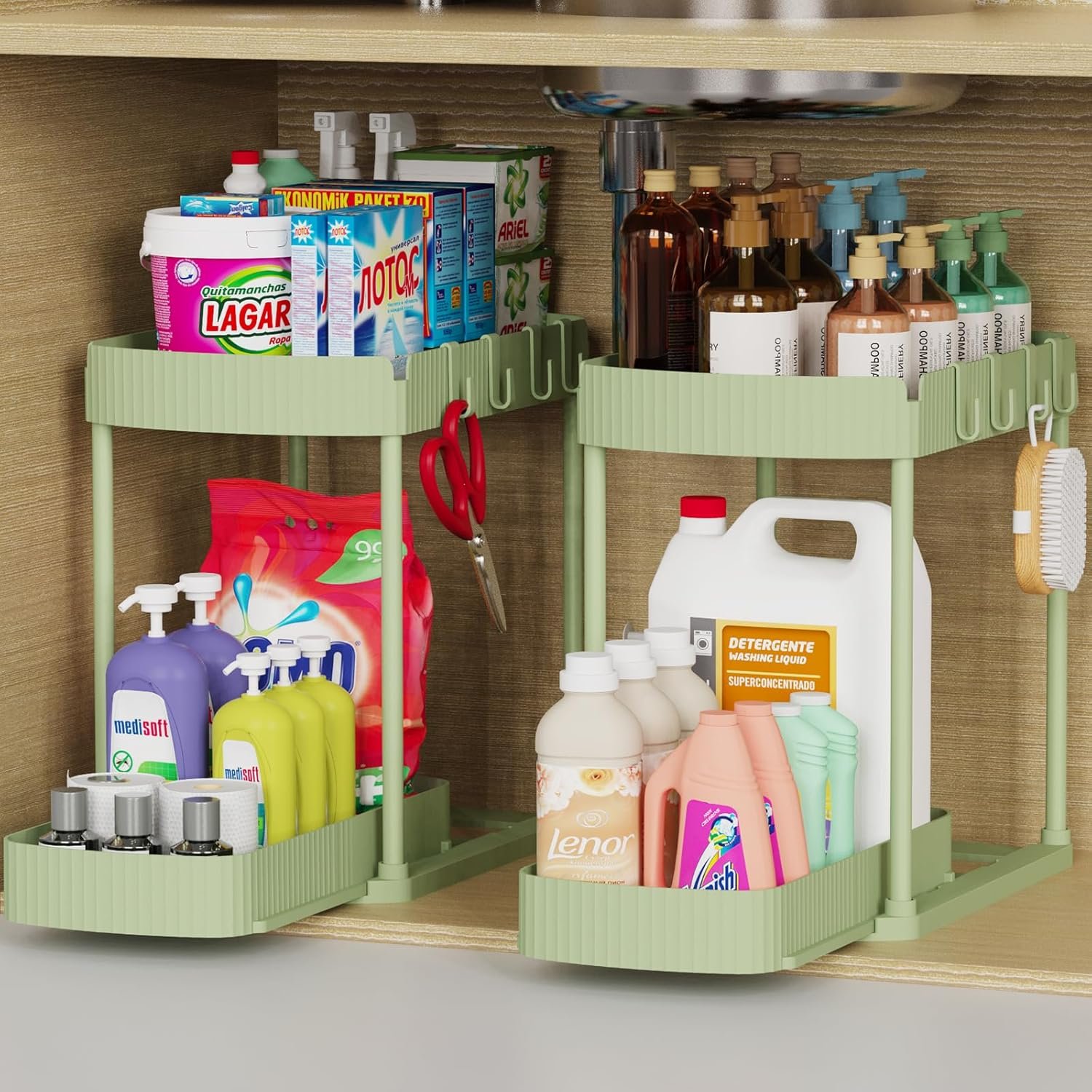Paquete de 2 organizadores de almacenamiento extraíbles multiusos, organizadores para debajo del fregadero y almacenamiento para baño y cocina, organizadores y almacenamiento debajo del - Imagen 23