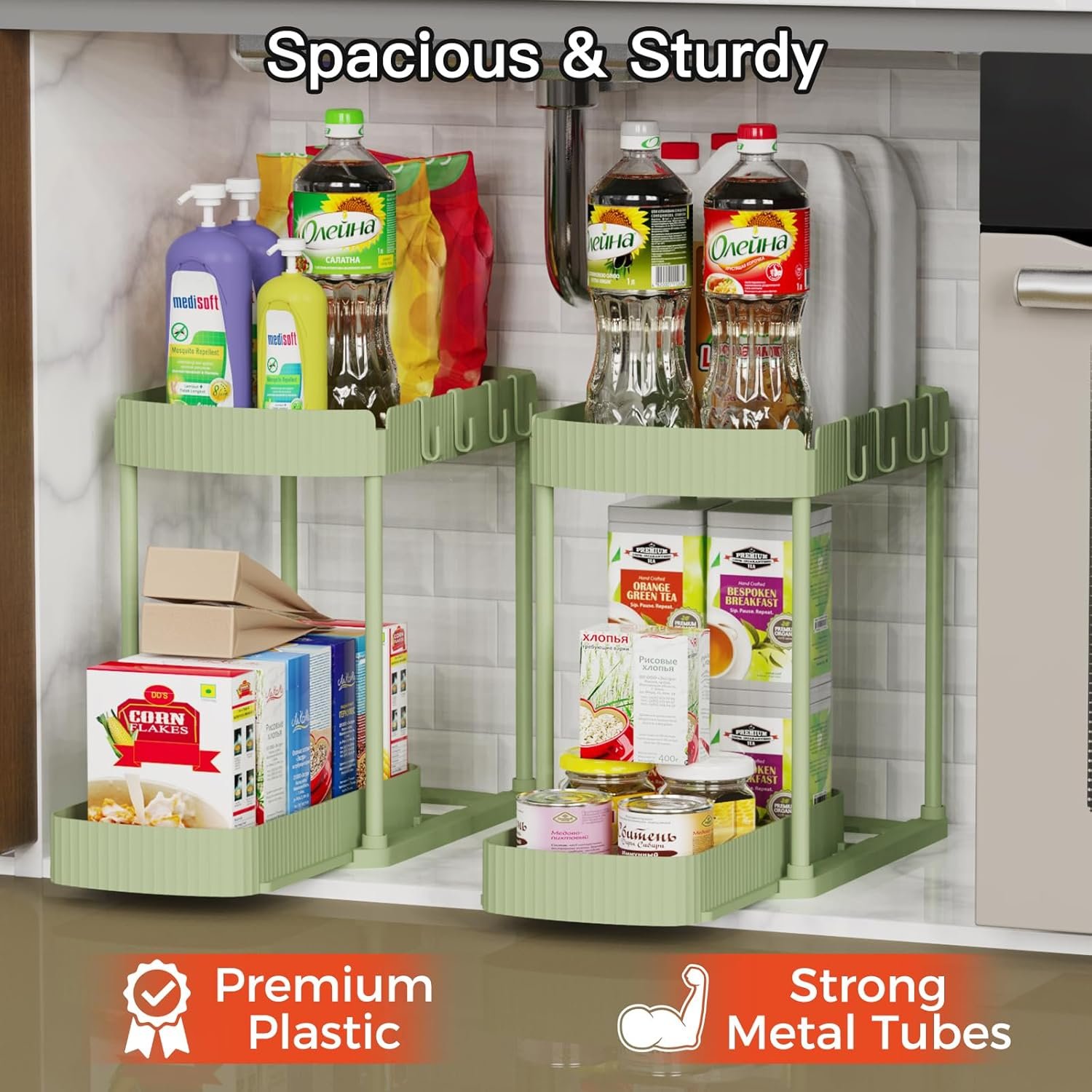Paquete de 2 organizadores de almacenamiento extraíbles multiusos, organizadores para debajo del fregadero y almacenamiento para baño y cocina, organizadores y almacenamiento debajo del - Imagen 25