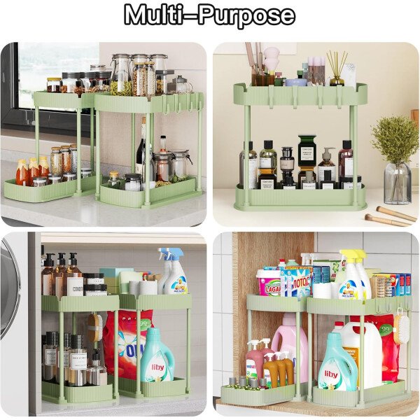Paquete de 2 organizadores de almacenamiento extraíbles multiusos, organizadores para debajo del fregadero y almacenamiento para baño y cocina, organizadores y almacenamiento debajo del - Imagen 28