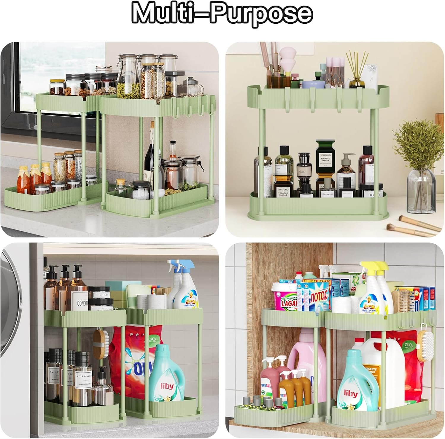 Paquete de 2 organizadores de almacenamiento extraíbles multiusos, organizadores para debajo del fregadero y almacenamiento para baño y cocina, organizadores y almacenamiento debajo del - Imagen 28