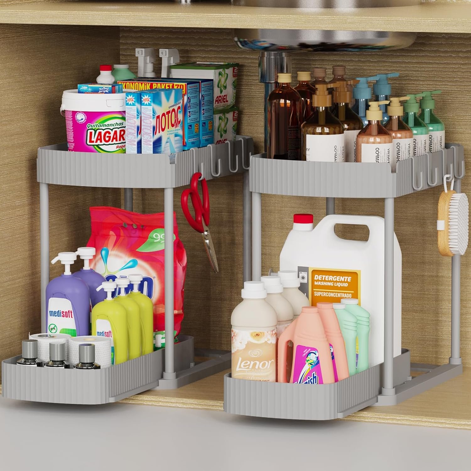 Paquete de 2 organizadores de almacenamiento extraíbles multiusos, organizadores para debajo del fregadero y almacenamiento para baño y cocina, organizadores y almacenamiento debajo del - Imagen 33