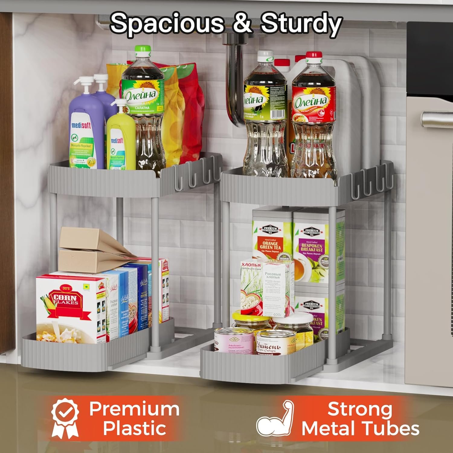 Paquete de 2 organizadores de almacenamiento extraíbles multiusos, organizadores para debajo del fregadero y almacenamiento para baño y cocina, organizadores y almacenamiento debajo del - Imagen 35