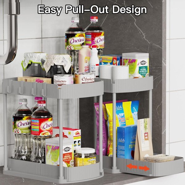 Paquete de 2 organizadores de almacenamiento extraíbles multiusos, organizadores para debajo del fregadero y almacenamiento para baño y cocina, organizadores y almacenamiento debajo del - Imagen 36