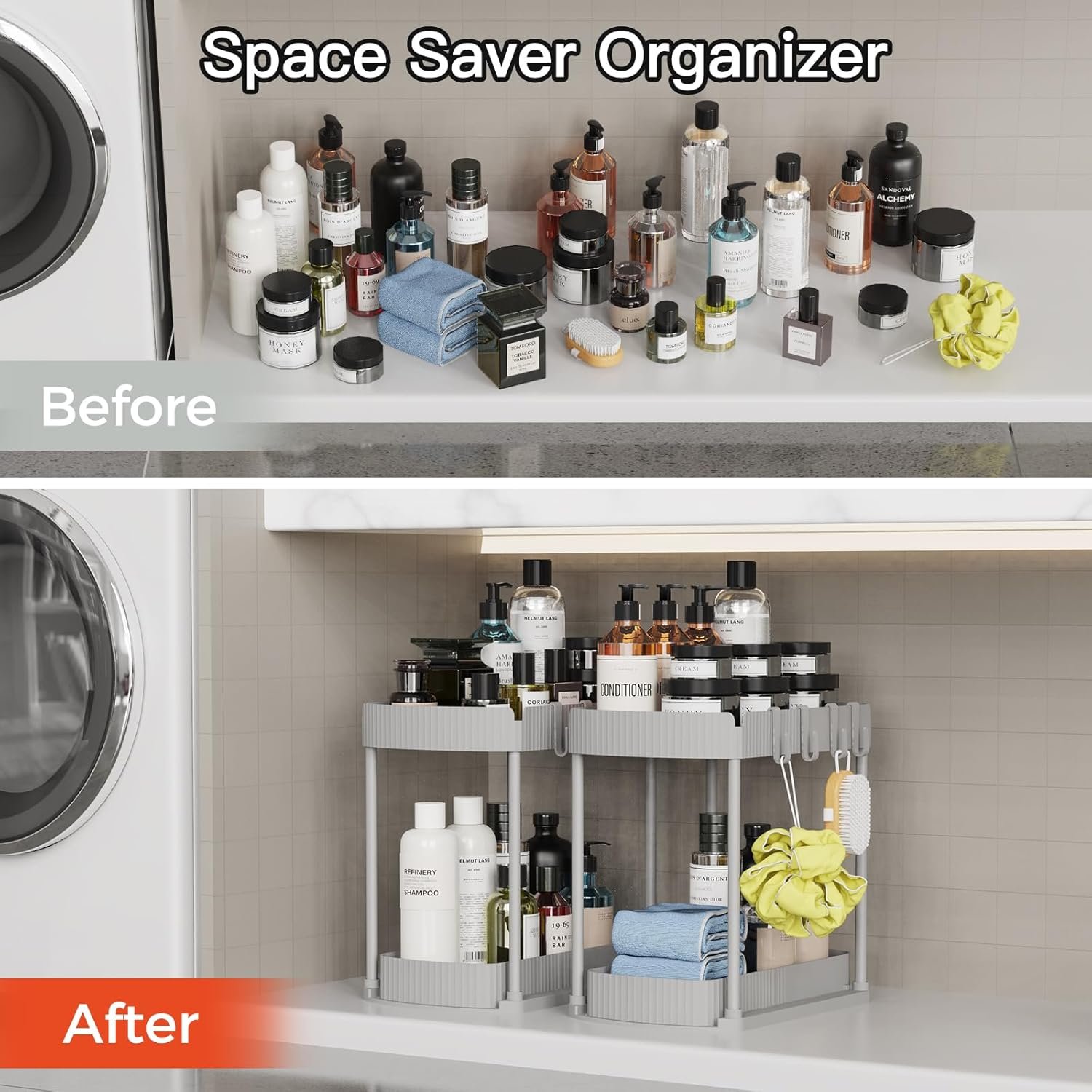 Paquete de 2 organizadores de almacenamiento extraíbles multiusos, organizadores para debajo del fregadero y almacenamiento para baño y cocina, organizadores y almacenamiento debajo del - Imagen 37