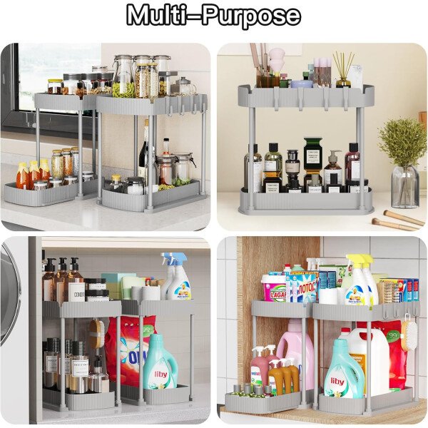 Paquete de 2 organizadores de almacenamiento extraíbles multiusos, organizadores para debajo del fregadero y almacenamiento para baño y cocina, organizadores y almacenamiento debajo del - Imagen 38