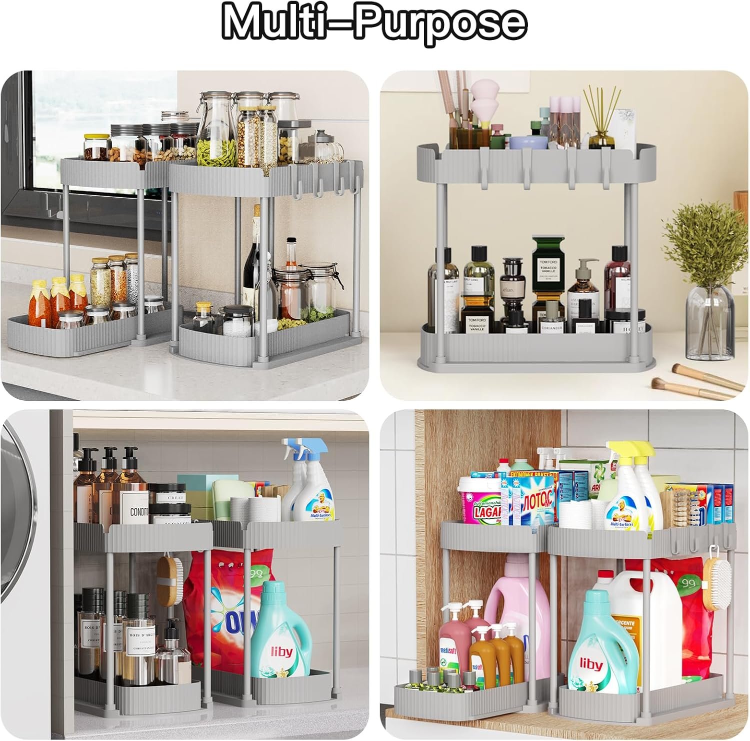 Paquete de 2 organizadores de almacenamiento extraíbles multiusos, organizadores para debajo del fregadero y almacenamiento para baño y cocina, organizadores y almacenamiento debajo del - Imagen 38