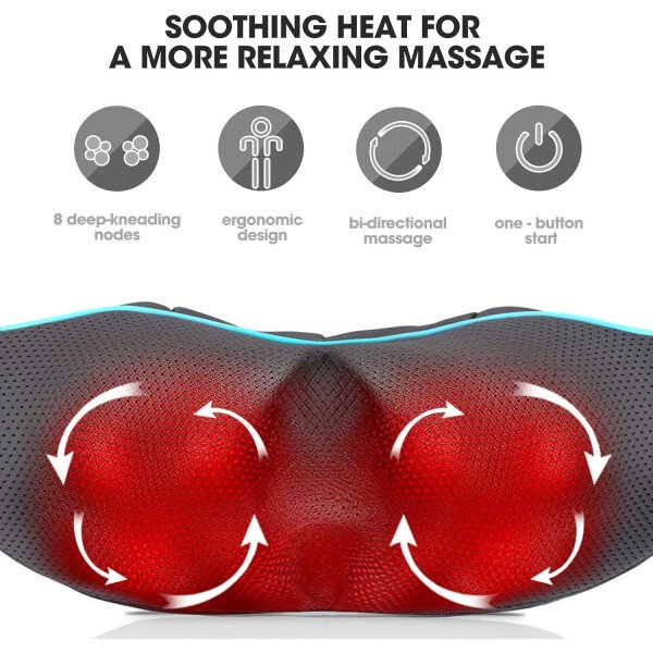 Masajeador de hombros con calor para cuello y espalda, eléctrico, masaje para cuello, espalda, hombro, cintura, pie, masaje completo Shiatsu, regalo de relajación para él, ella, amigo, padre, mamá - Imagen 2
