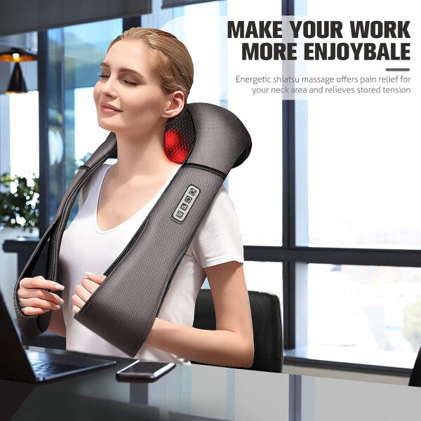 Masajeador de hombros con calor para cuello y espalda, eléctrico, masaje para cuello, espalda, hombro, cintura, pie, masaje completo Shiatsu, regalo de relajación para él, ella, amigo, padre, mamá - Imagen 11