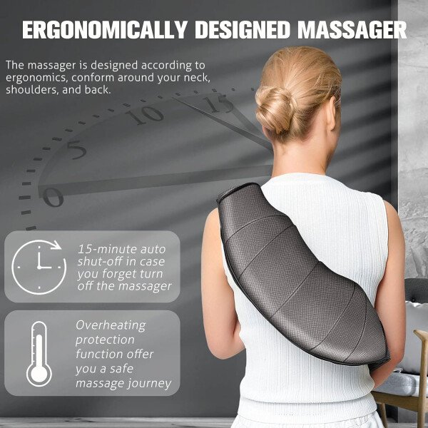 Masajeador de hombros con calor para cuello y espalda, eléctrico, masaje para cuello, espalda, hombro, cintura, pie, masaje completo Shiatsu, regalo de relajación para él, ella, amigo, padre, mamá - Imagen 17