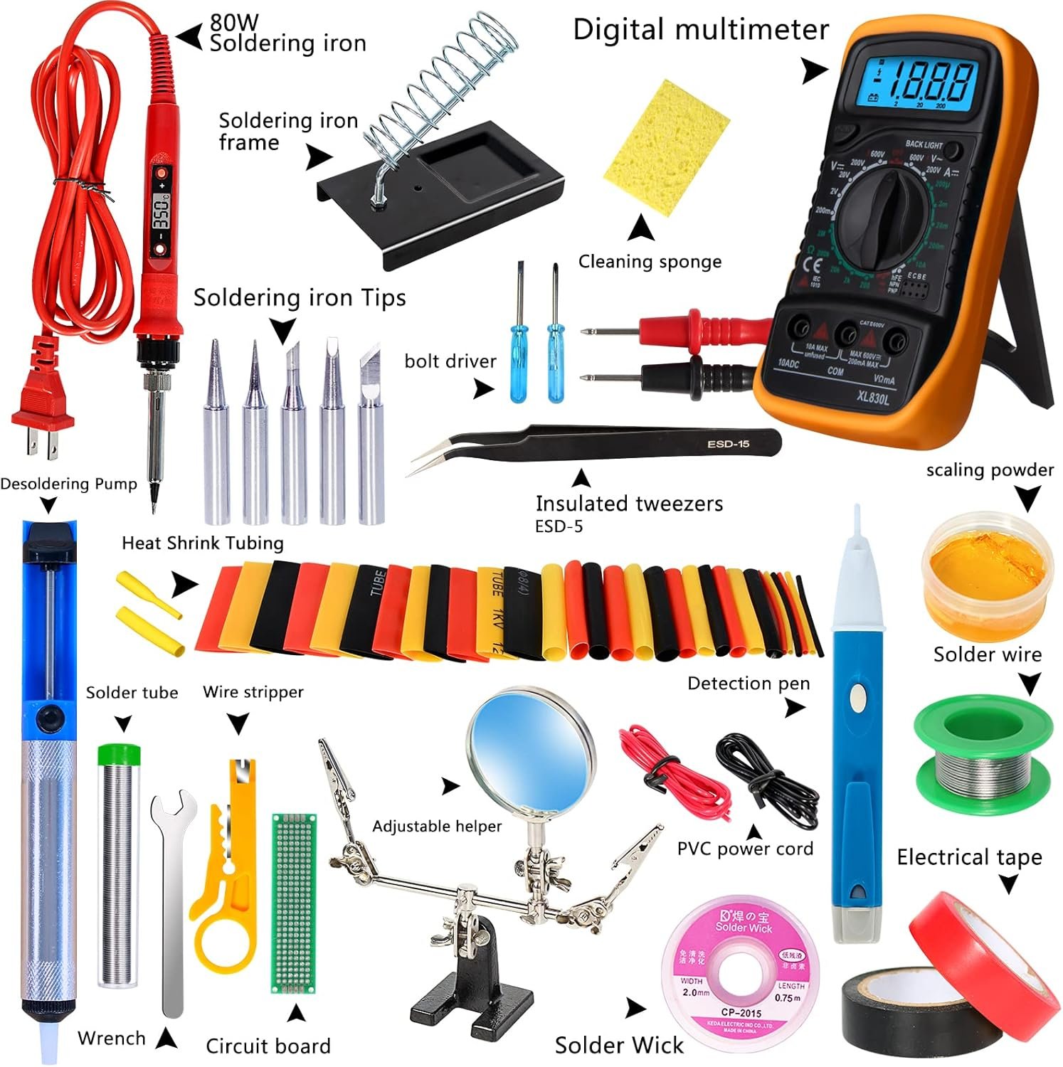 Kit de soldador, pistola de soldadura digital LCD de 80 W con control de temperatura ajustable y diseño termostático de cerámica de calentamiento rápido - Imagen 2