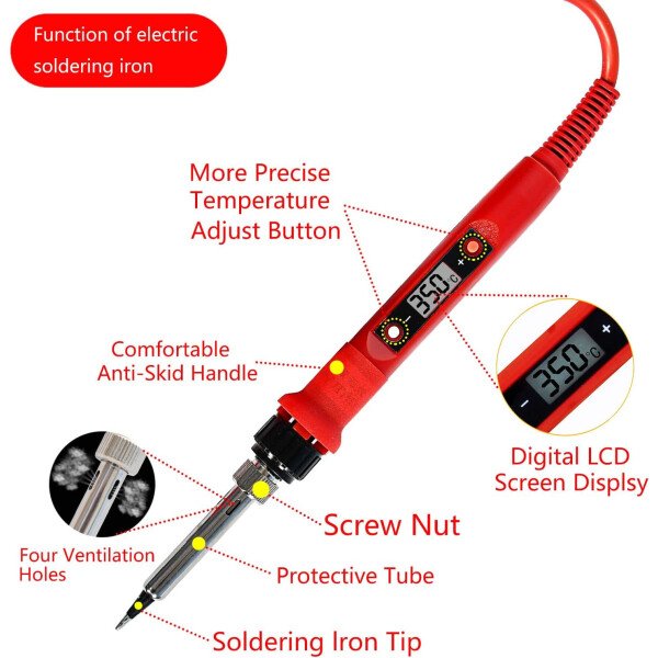 Kit de soldador, pistola de soldadura digital LCD de 80 W con control de temperatura ajustable y diseño termostático de cerámica de calentamiento rápido - Imagen 3