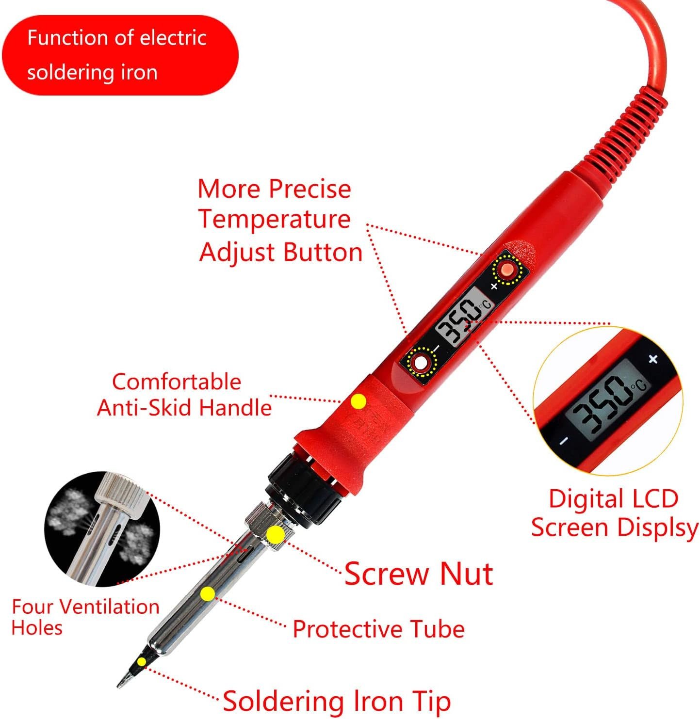 Kit de soldador, pistola de soldadura digital LCD de 80 W con control de temperatura ajustable y diseño termostático de cerámica de calentamiento rápido - Imagen 3