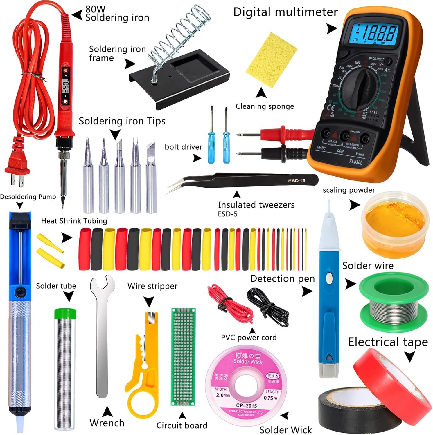 Kit de soldador, pistola de soldadura digital LCD de 80 W con control de temperatura ajustable y diseño termostático de cerámica de calentamiento rápido - Imagen 10