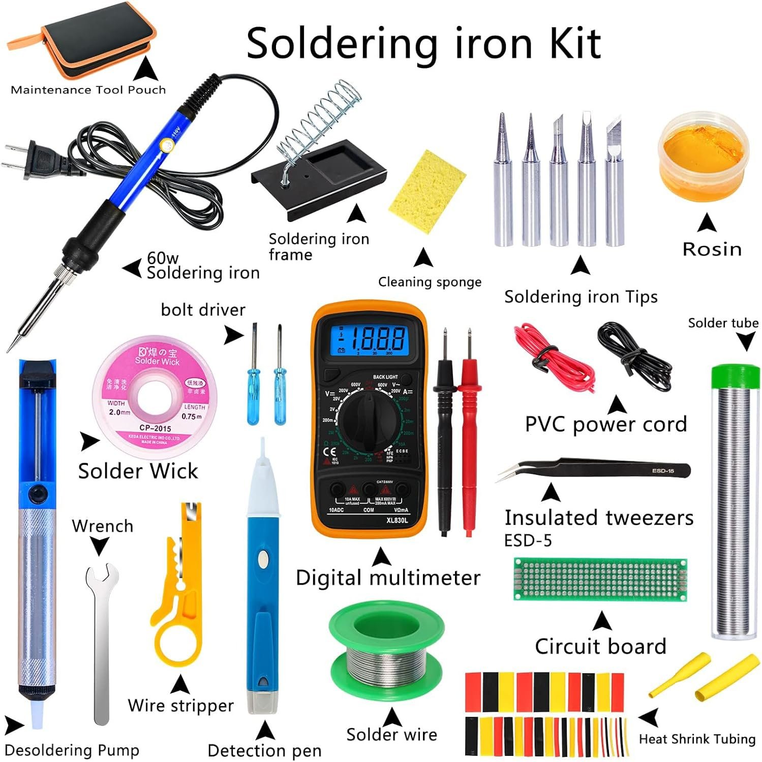 Kit de soldador, pistola de soldadura digital LCD de 80 W con control de temperatura ajustable y diseño termostático de cerámica de calentamiento rápido - Imagen 21
