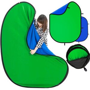 Telón de fondo de pantalla verde azul y verde plegable de doble cara con bolsa de transporte, fondo de pantalla verde desplegable portátil para cámara web de transmisión de 39.4 x 59.1 pulgadas