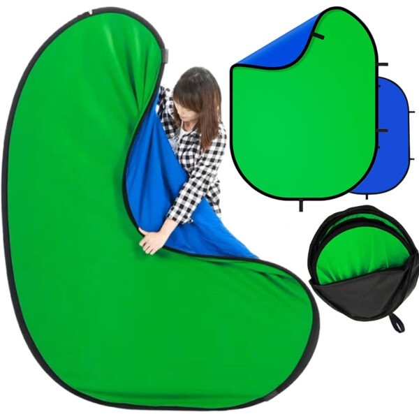 Telón de fondo de pantalla verde azul y verde plegable de doble cara con bolsa de transporte, fondo de pantalla verde desplegable portátil para cámara web de transmisión de 39.4 x 59.1 pulgadas