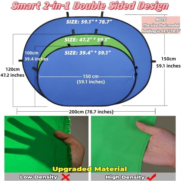 Telón de fondo de pantalla verde azul y verde plegable de doble cara con bolsa de transporte, fondo de pantalla verde desplegable portátil para cámara web de transmisión de 39.4 x 59.1 pulgadas - Imagen 4