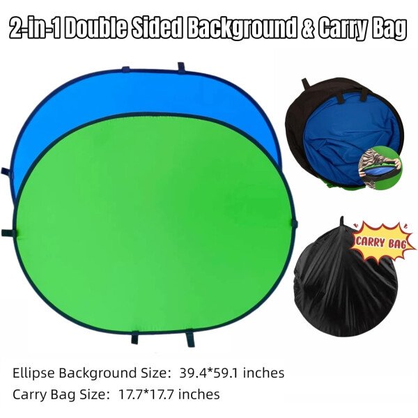 Telón de fondo de pantalla verde azul y verde plegable de doble cara con bolsa de transporte, fondo de pantalla verde desplegable portátil para cámara web de transmisión de 39.4 x 59.1 pulgadas - Imagen 10