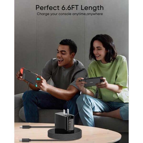 Cargador rápido de 65 W para Steam Deck, Nintendo Switch 2 y ROG Ally, adaptador de CA plegable PD3.0 con cable USB C de 6.6 pies, cargador Switch 2 compatible con base de TV, consola PS [reemplazo - Imagen 7