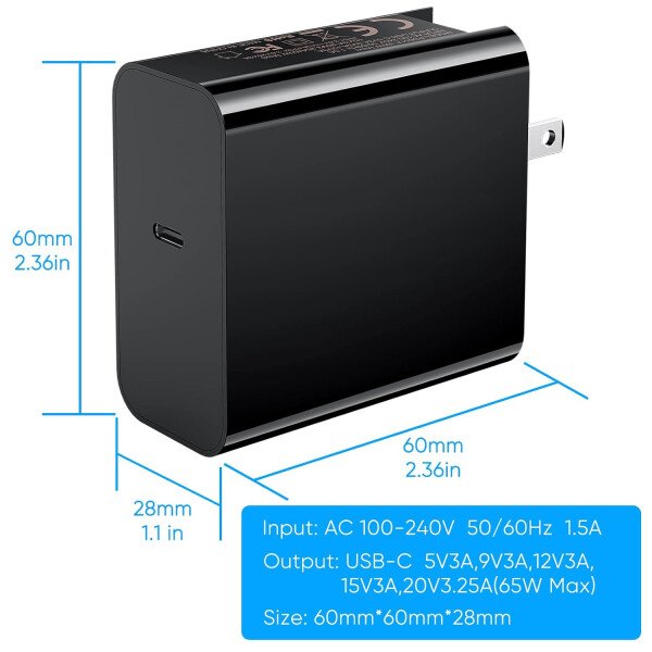 Cargador rápido de 65 W para Steam Deck, Nintendo Switch 2 y ROG Ally, adaptador de CA plegable PD3.0 con cable USB C de 6.6 pies, cargador Switch 2 compatible con base de TV, consola PS [reemplazo - Imagen 8