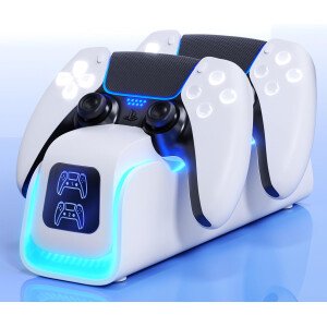 PS5 Controller Charger,PlayStation Charging Dock for PlayStation 5 Dualsense Edge with 6 LED & RGB Mode,Overcharge Protection Controller Charging Station for PlayStation 4 Accessories Cooling System